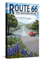 Route 66 - Highway and Wildflowers-Lantern Press-Stretched Canvas