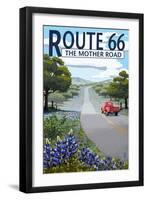 Route 66 - Highway and Wildflowers-Lantern Press-Framed Art Print