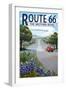 Route 66 - Highway and Wildflowers-Lantern Press-Framed Art Print