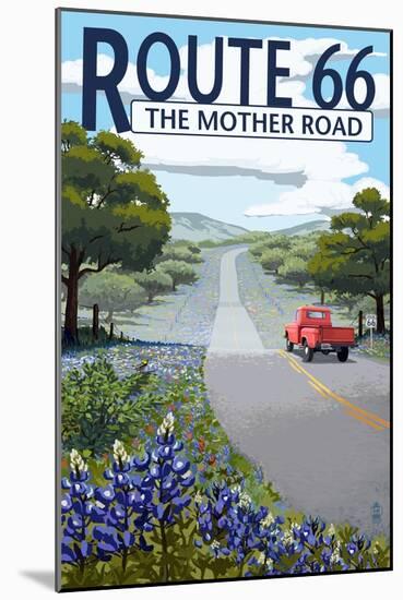 Route 66 - Highway and Wildflowers-Lantern Press-Mounted Art Print