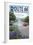 Route 66 - Highway and Wildflowers-Lantern Press-Framed Art Print