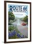 Route 66 - Highway and Wildflowers-Lantern Press-Framed Art Print