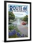 Route 66 - Highway and Wildflowers-Lantern Press-Framed Art Print