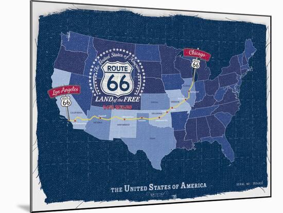 Route 66 Map-Tom Frazier-Mounted Giclee Print