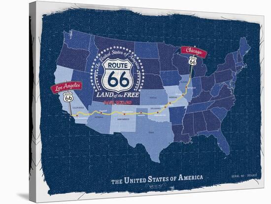 Route 66 Map-Tom Frazier-Stretched Canvas