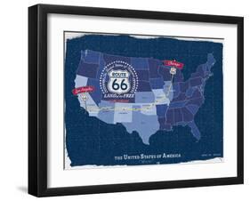 Route 66 Map-Tom Frazier-Framed Giclee Print