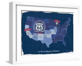 Route 66 Map-Tom Frazier-Framed Giclee Print