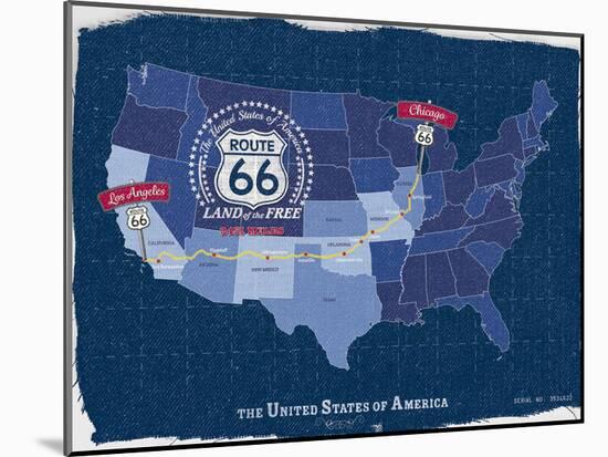 Route 66 Map-Tom Frazier-Mounted Giclee Print