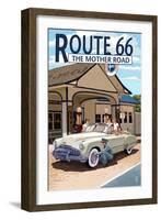 Route 66 - Service Station-Lantern Press-Framed Art Print