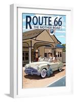 Route 66 - Service Station-Lantern Press-Framed Art Print