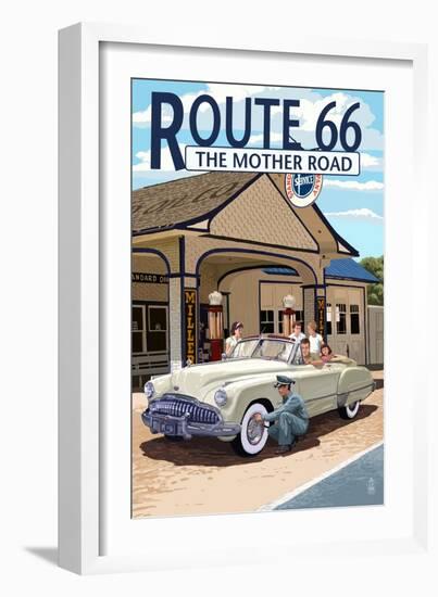 Route 66 - Service Station-Lantern Press-Framed Art Print