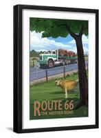 Route 66 - Truck with Tractors-Lantern Press-Framed Art Print