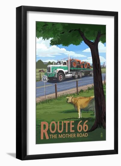 Route 66 - Truck with Tractors-Lantern Press-Framed Art Print