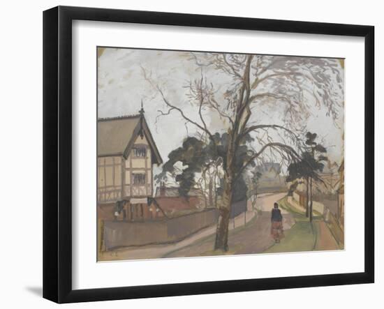 Route des environs de Londres avec chalet à gauche-Camille Pissarro-Framed Giclee Print