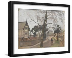 Route des environs de Londres avec chalet à gauche-Camille Pissarro-Framed Giclee Print