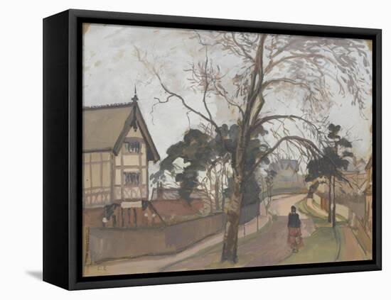 Route des environs de Londres avec chalet à gauche-Camille Pissarro-Framed Stretched Canvas