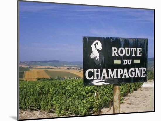 Route Du Champagne Sign, Near Epernay, Marne, Champagne Ardenne, France-Michael Busselle-Mounted Photographic Print