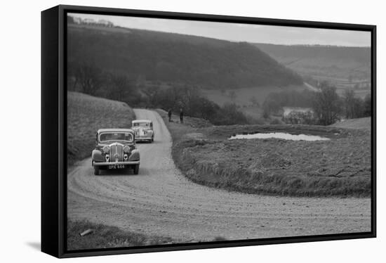 Rover of BN Wilmott and Jaguar SS of Dr AR Gray competing in the RAC Rally, 1939-Bill Brunell-Framed Stretched Canvas