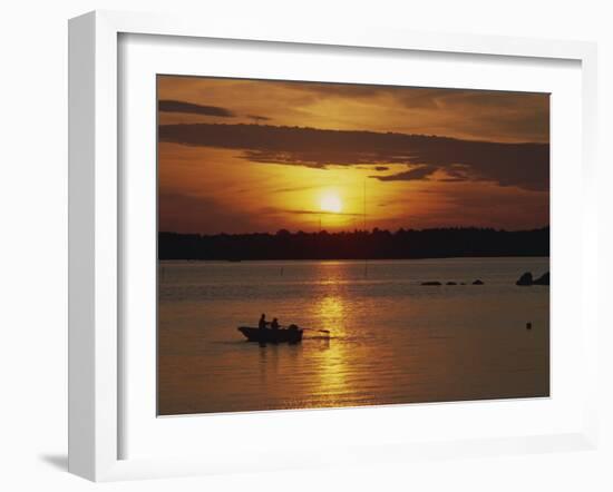 Row Boat Silhouetted over Dragso Bay at Sunset in Summer, at Karlskona, Sweden, Scandinavia, Europe-Thorne Julia-Framed Photographic Print