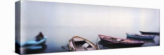 Row Boats in a River, Ganges River, Varanasi, Uttar Pradesh, India-null-Stretched Canvas