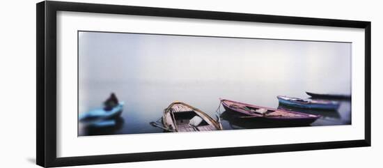 Row Boats in a River, Ganges River, Varanasi, Uttar Pradesh, India-null-Framed Photographic Print