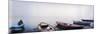 Row Boats in a River, Ganges River, Varanasi, Uttar Pradesh, India-null-Mounted Photographic Print