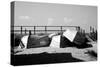 Row Boats on Ocean Beach Fire Island New York B/W-null-Stretched Canvas