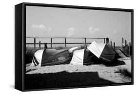 Row Boats on Ocean Beach Fire Island New York B/W-null-Framed Stretched Canvas