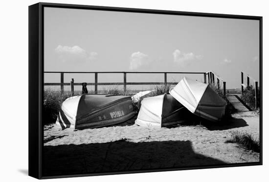 Row Boats on Ocean Beach Fire Island New York B/W-null-Framed Stretched Canvas