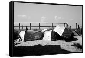 Row Boats on Ocean Beach Fire Island New York B/W-null-Framed Stretched Canvas