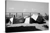 Row Boats on Ocean Beach Fire Island New York B/W-null-Stretched Canvas