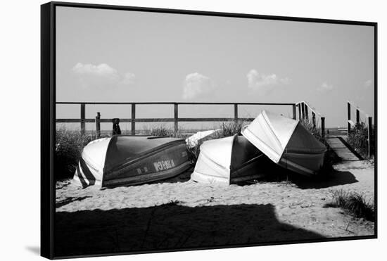 Row Boats on Ocean Beach Fire Island New York B/W-null-Framed Stretched Canvas