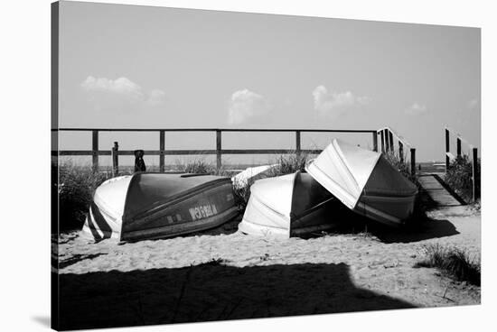 Row Boats on Ocean Beach Fire Island New York B/W-null-Stretched Canvas