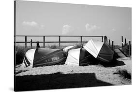 Row Boats on Ocean Beach Fire Island New York B/W-null-Stretched Canvas