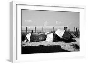 Row Boats on Ocean Beach Fire Island New York B/W-null-Framed Photo