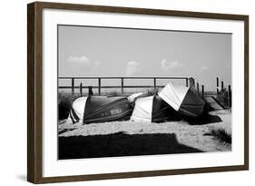 Row Boats on Ocean Beach Fire Island New York B/W-null-Framed Photo