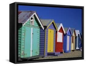 Row of Beach Huts Painted in Bright Colours, Brighton Beach, Near Melbourne, Victoria, Australia-Mawson Mark-Framed Stretched Canvas