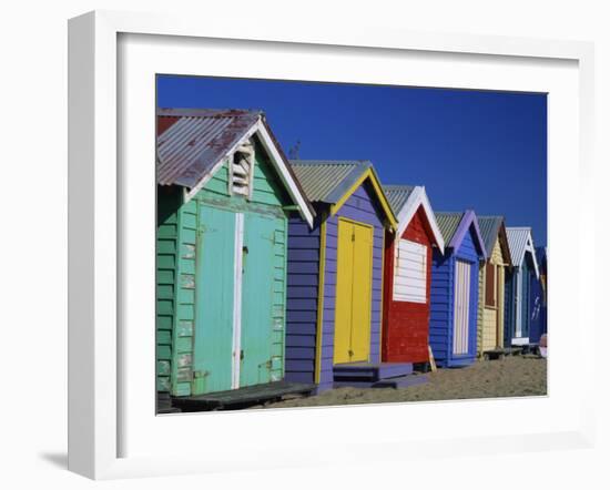 Row of Beach Huts Painted in Bright Colours, Brighton Beach, Near Melbourne, Victoria, Australia-Mawson Mark-Framed Photographic Print