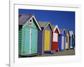 Row of Beach Huts Painted in Bright Colours, Brighton Beach, Near Melbourne, Victoria, Australia-Mawson Mark-Framed Photographic Print