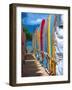 Row of Colorful Surfboards, Waikiki Beach-George Oze-Framed Photographic Print