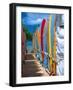 Row of Colorful Surfboards, Waikiki Beach-George Oze-Framed Photographic Print
