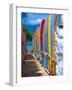 Row of Colorful Surfboards, Waikiki Beach-George Oze-Framed Photographic Print