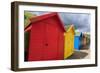 Row of Colourful Beach Huts and their Shadows, with Grassy Cliffs, West Cliff Beach-Eleanor Scriven-Framed Photographic Print