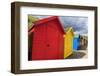 Row of Colourful Beach Huts and their Shadows, with Grassy Cliffs, West Cliff Beach-Eleanor Scriven-Framed Photographic Print