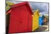 Row of Colourful Beach Huts and their Shadows, with Grassy Cliffs, West Cliff Beach-Eleanor Scriven-Mounted Photographic Print