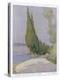 Row of Cypress Trees Edge the Path Near Salo Lake Garda-M. Mccrossan-Stretched Canvas