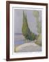 Row of Cypress Trees Edge the Path Near Salo Lake Garda-M. Mccrossan-Framed Art Print