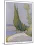 Row of Cypress Trees Edge the Path Near Salo Lake Garda-M. Mccrossan-Mounted Art Print
