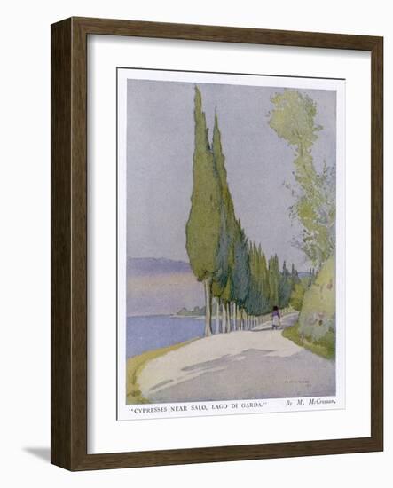 Row of Cypress Trees Edge the Path Near Salo Lake Garda-M. Mccrossan-Framed Art Print