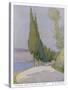 Row of Cypress Trees Edge the Path Near Salo Lake Garda-M. Mccrossan-Stretched Canvas